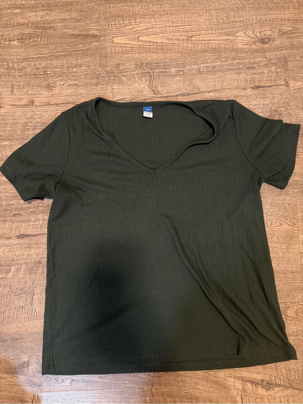 Old Navy Dark Green Ribbed V-Neck Short Sleeve Tee